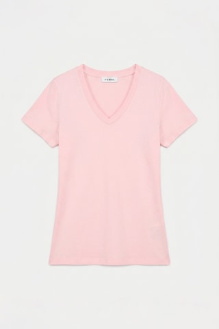 it's basic Kadın Light Pembe S6-98 V Yaka %100 Organik Pamuk Esnek Kumaş T-shirt