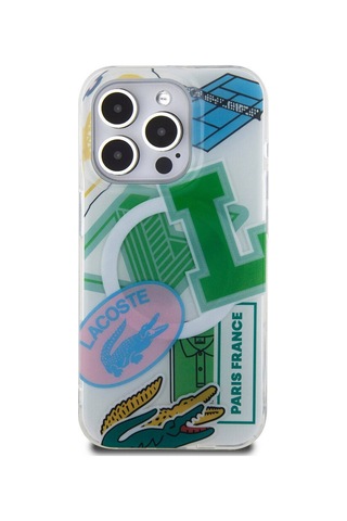 Apple Uyumlu iPhone 15 Pro Kılıf Lacoste Lisanslı Magsafe Şarj Özellikli Yamalar Desenli Turuncu