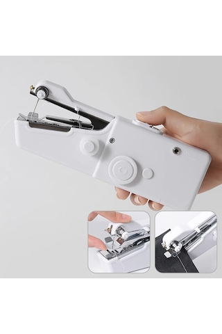 Widermarkt Mini El Tipi Dikiş Makinesi Pilli Taşınabilir Pratik Dikiş Aleti Ev & Seyahat Kullanımı Beyaz