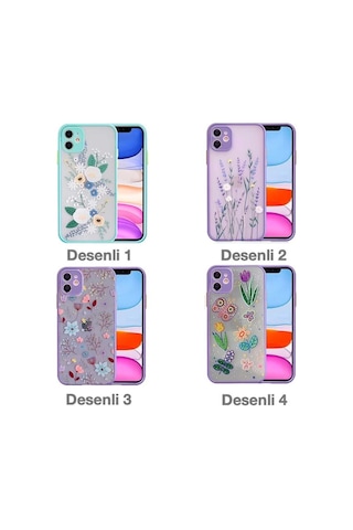 Apple iPhone Uyumlu iPhone 12 6.1inç Kamera Korumalı Çiçek Desenli Silikon Kılıf- 5775 Mavi