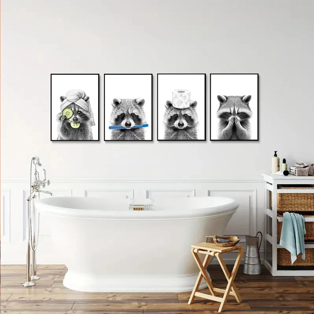 Yuntech01 25x20 Cm 4 Adet Kelebek Fil Zürafa Köpek Temalı Komik Banyo Posteri - Duvar Dekoru Duşakabin Dekorasyonu Tuval Sanatı Siyah