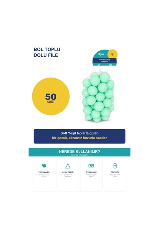 Soft Yeşil Havuz Topu 50 Adet Yumuşak Oyun Havuzu Topları, Filede 1+ Yaş