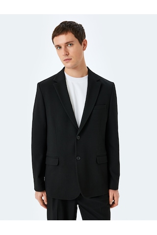 Koton Slim Fit Viskon Karışımlı Cepli Pike Kumaş Mono Yaka Düğmeli Blazer Ceket Siyah 5sam50008hk Siyah