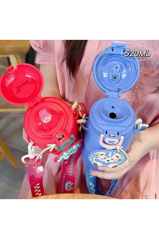 Tuomeng Karikatür Sevimli Çocuk Termos Bardak Açık Taşınabilir Öğrenci Anti-sonbahar Bebek Su Bardağı Gök Mavisi