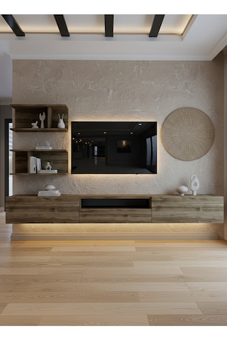 Resital Ledli Duvara Monte Tv Sehpası - Ceviz - W6015-2 Ceviz