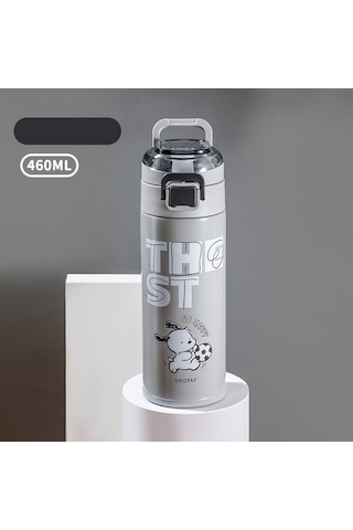 Tuomeng Paslanmaz Çelik Termos Bardak, Güzel Görünümlü Öğrenci Su Bardağı, Basit, Taşınabilir, Açılır Kapaklı, Kullanışlı Bardak, 460ml, Gri