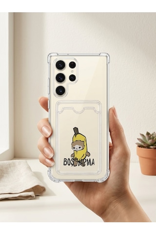 Hepsi Samsung Galaxy Uyumlu S26 Ultra Boş Yapma Muz Detaylı Kart Bölmeli Şeffaf Telefon Kılıfı Najmaddin Çok Renkli