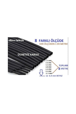 8 Li Set Kablo Onarma Isıyla Daralan Boru Makaron Yalıtım Tamir