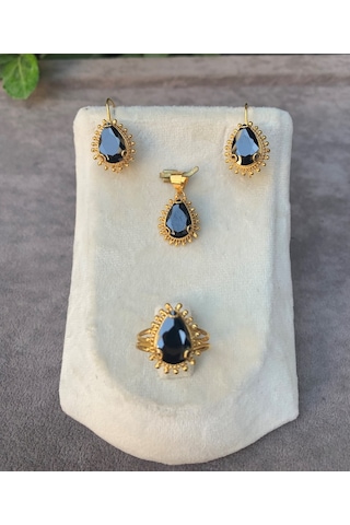 14 Ayar Altın Damla Model Oniks Taşlı Set