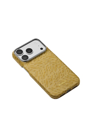 Apple Uyumlu iPhone 18 Pro Kılıf M-safe Özellikli Aramid Karbon Fiber Pitaka Wind Over Wheat Serisi Kapak Gold