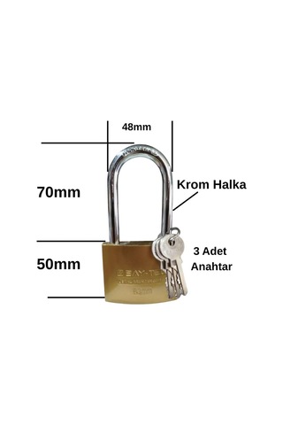 Asma Kilit Paslanmaz Çelik Kilit Uzun 63mm 3 Anahtarlı