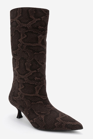 Luvishoes Luvi Shoes Crow Kahverengi Desenli Sivri Burunlu Kadın Topuklu Kısa Çizme Kahverengi
