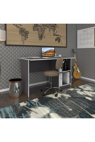 Kenzlife Ofis Masası Miyamoto Gri Sağ 75 160 60 Raflı Dolap Bilgisayar Çalışma Masası Beyaz