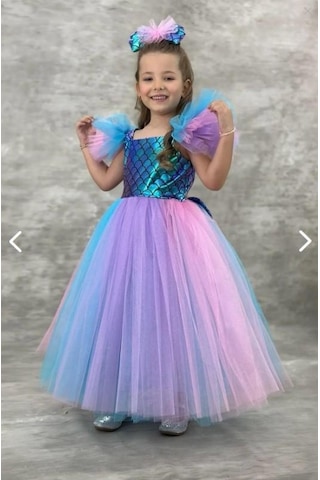 Kız Çocuk Deniz Kızı Abiye Kostüm Uzun Tül Elbise 3705 Mavi