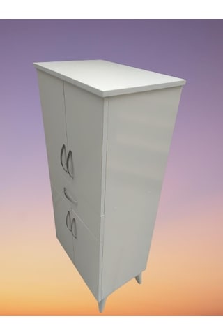 Çok Amaçlı Dolap Beyaz Model Hard Parlak Suntalem 130 Cm 4 Raf Demonte El Yapım Beyaz