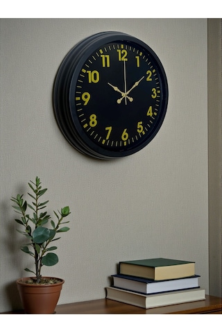 Siyah Standart 40 Cm Metal Dekoratif Duvar Saati Siyah