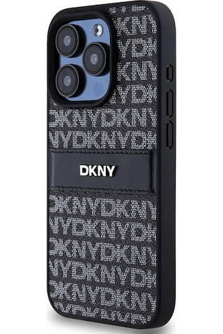 Apple Uyumlu iPhone 15 Pro Max Kılıf Dkny Lisanslı 3d Yazılı Repeat Texture Pattern Kapak Siyah