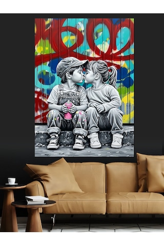 İlk Aşk Ve Duvar Grafiti Dekoratif Kanvas - Mdf Ahşap Tablo