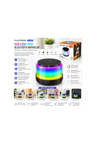 Platoon Pl-4675 Bluetooth Wireless Speaker Hoparlör 3w Usb Şarjlı Rgb Işıklı Bt Sd