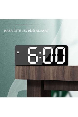 Modern Led Dijital Masa Saati Alarm Termometre Tarih Aynalı Masaüstü Saat Siyah Plastik Digital Diğer