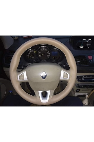 Dikişli Direksiyon Kılıfı Bej Deri Bej Dikişli Renault Fluence İçin Renkli