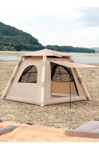 4 Kişilik 4 Mevsim Şişme Çadır 220 X 220 Pompalı Set Krem