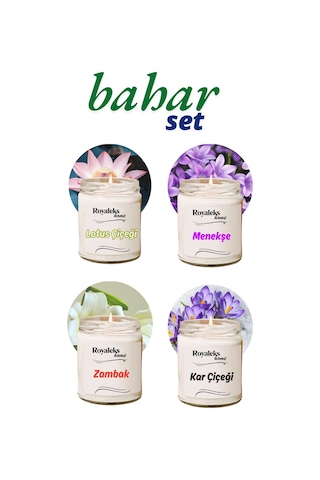 4 Adet Doğal Özel Seri Kokulu Dekoratif Kavanoz Mum 4x210 Cc - Bahar Seti - Ryl Çok Renkli