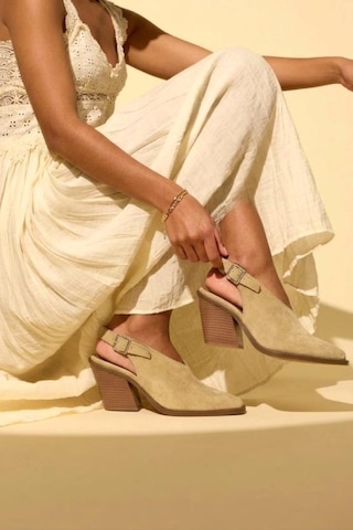 Fox Shoes U654304202 Bej Hakiki Deri Süet Western Topuklu Ayakkabı