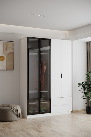 Evdemo Safir Cam Kapaklı 4 Kapılı 2 Çekmeceli Gardırop 210 Cm Beyaz