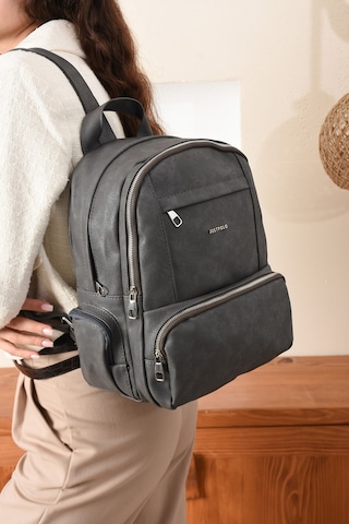 Just Polo Kadın Eskitme Suni Deri Çok Cepli Günlük Sırt Çantası Pbu3000 Antrasit
