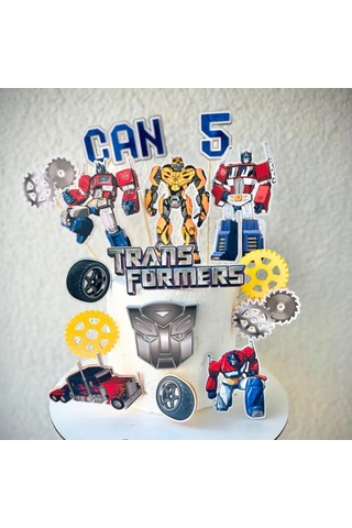 Transformers Temalı Erkek Çocuk Doğum Günü İsme Özel 3d Pasta Parti Süsü Seti Cake Topper Çocuk