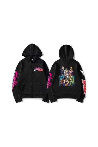 Startmore Jojo'nun Tuhaf Macera Fermuarlı Unisex Hoodies Tip69 13932 Siyah