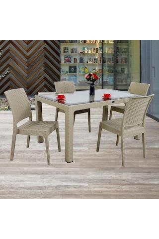 Depootoptan Mandella Elit Rattan 90 x 150 CM 4 Kişilik Elit Sandalye Camlı Masa Ta (533390021)