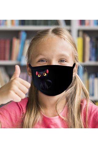 10 Adet Yıkanabilir Siyah Çocuk Maske-6