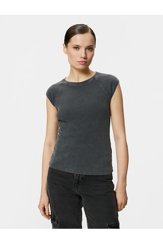 Koton Kap Kol Bisiklet Yaka Tişört Pamuklu Ribanalı Slim Fit Antrasit 4sak50458ek 4SAK50458EK931 Antrasit