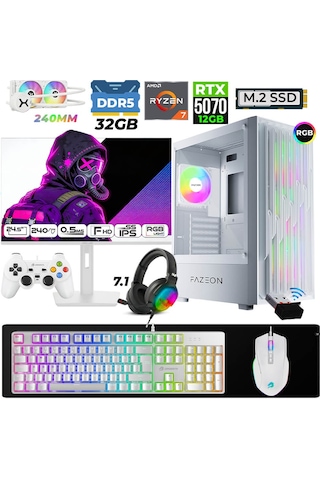 Fazeon Astra X650 R7-7700X 32 GB 1 TB M.2 NVMe SSD 12 GB RTX5070 24.5" Free Dos Masaüstü Oyuncu Bilgisayarı