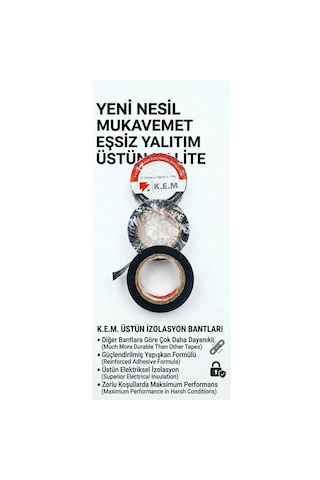 K.e.m. Pvc İzole Elektrik Bantı - Yüksek Mukavemetli Yalıtım Ve İzolasyon Bandı - 0.13mm X 19mm X 10m Siyah Diğer