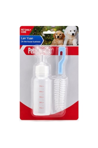 Yavru Kedi Ve Köpek Besleme Biberonu Seti 50 Ml 2 Silikon Emzik + Temizleme Fırçası - 1192648736609