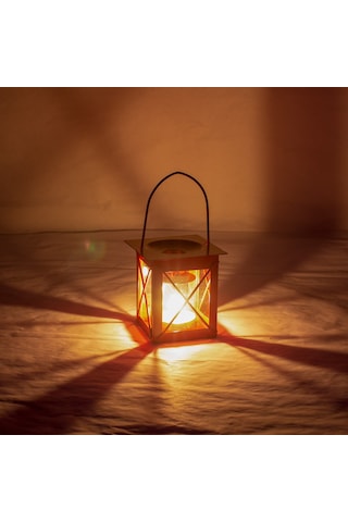 Fener Tipi Metal Mumluk Pembe+Mum 8Cm
