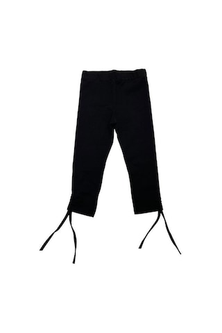 Kız Çocuk İnce Yüksek Bel Pamuklu Paçadan Büzmeli Siyah Tayt-14207 SiYAH