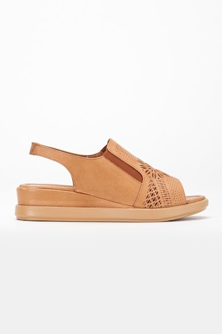 Analin Shoes Kadın Hakiki Deri Lastikli Sandalet Taba
