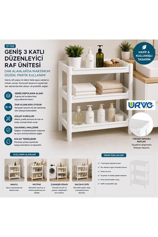 3 Katlı Geniş Sepet Organizer Raf Ünitesi 510x205x685 Mm Çok Renkli