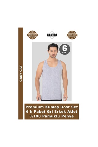 Grey Cat Premium Kumaş Dost Set 6'lı Paket Gri Erkek Atlet %100 Pamuklu Penye