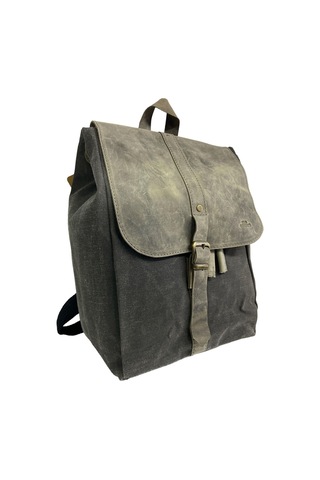 Old Cotton Cargo Deri Kanvas Tek Bölmeli Büzgülü Kapaklı Vintage Disayn Sırt Gezi Çantası Gds Erica Bag 7120 Siyah