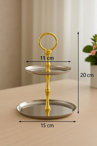 2 Katlı Yuvarlak Paslanmaz Çelik Sunumluk,kurabiyelik,makaronluk,söz,nişan Masa Aksesuarı,çeyizlik Gold
