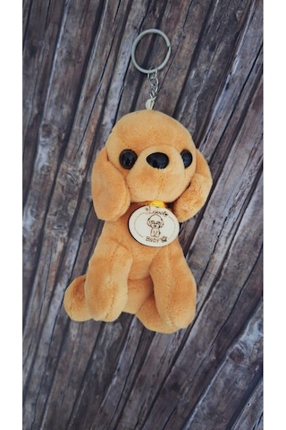 Büyük Boy Lüks Peluş Köpekçik Anahtarlık Boyu 17 Cm, Eni 7 Cm - Araba Süsü- Çanta Süsü - Sarı
