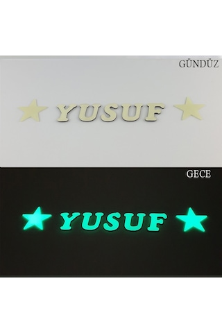 Fosforlu 5 Harf + 2 Yıldız Veya Kalp