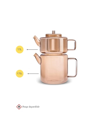 Tobby Amber Borosilikat Çaydanlık 1.1l+1.75l Sarı