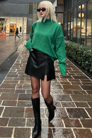 Siyah Mini Boy Kadın Deri Etek Mg2298 Siyah