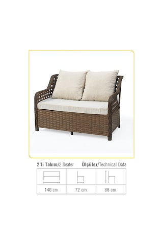 Denart Garden Simirna Rattan Bahçe Balkon Oturma Takımı Kahverengi